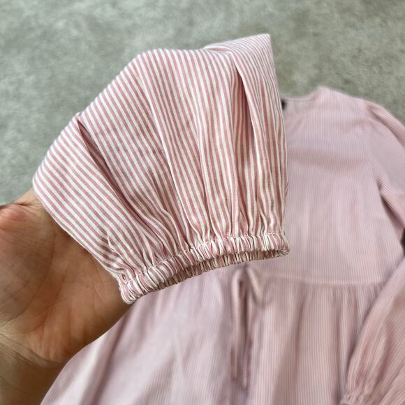 Striped Light Red Tie Bow Front Long Sleeve Blouse Top (Sz M) - Picture 5 of 11